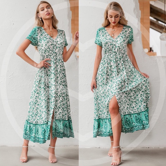 PAULINE floral Print Green Dress - Picture 2 of 3